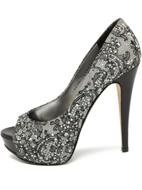 Gina 130mm rhinestone-embellished peep-toe pumps Black 654853