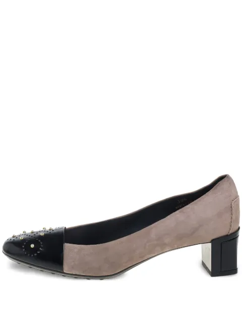 Tod's Vintage 50mm studded cap-toe block-heel pumps Brown 386718