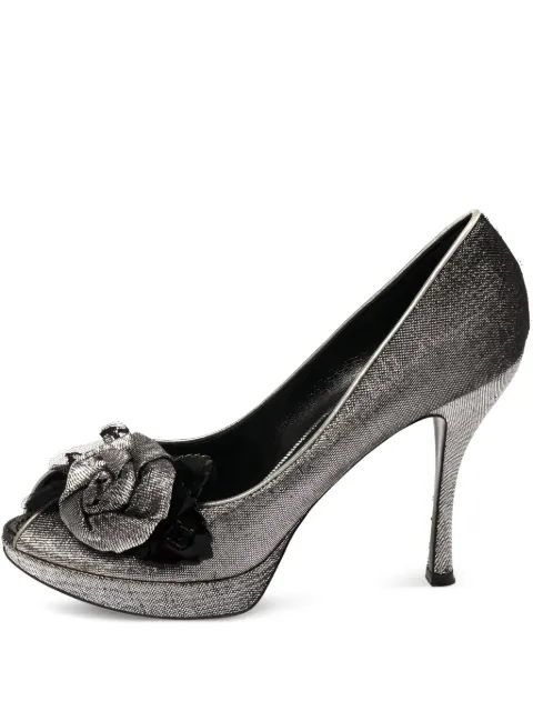 Louis Vuitton Pre-Owned 115mm floral-appliqué pumps Grey 433978
