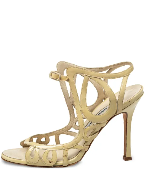 Manolo Blahnik pre-owned 100mm strappy stiletto sandals Yellow 456858