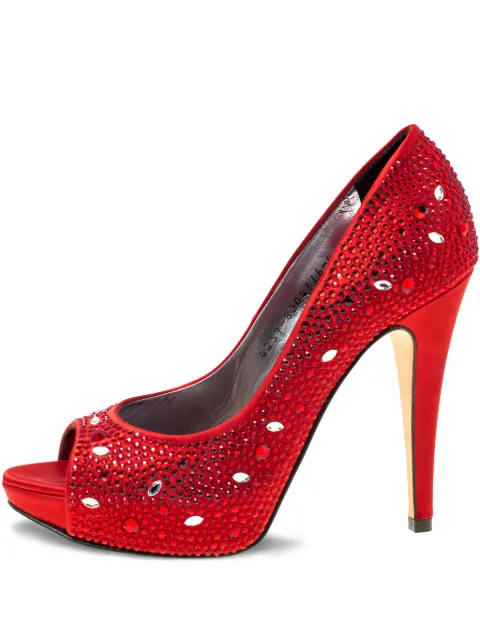 Gina Pre-owned 115mm crystal-embellished peep-toe pumps Red 174313