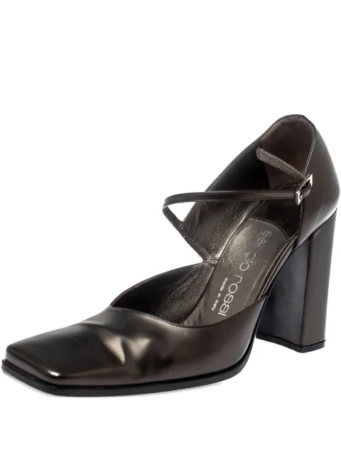 Sergio Rossi Vintage 100mm square-toe block-heel pumps Grey 367560