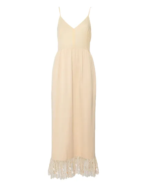 Chloé Pre-Owned lace-trim silk midi dress 457860