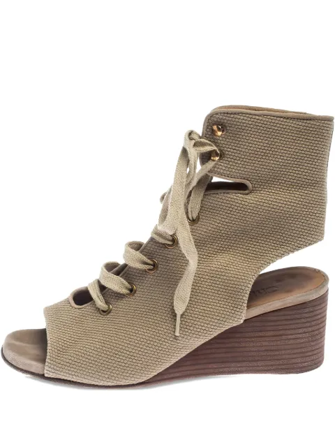 Chloé Pre-Owned 55mm lace-up wedge sandals Neutrals 240560