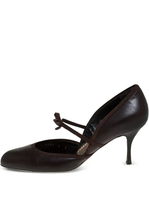 Ferragamo Pre-Owned 70mm bow-embellished leather pumps Brown 275510