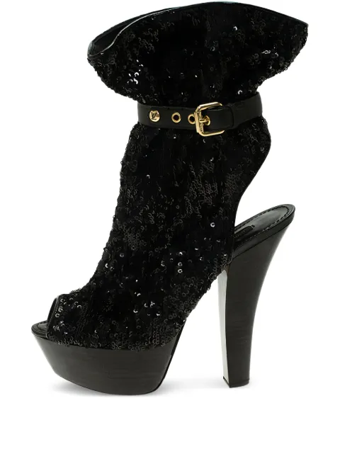 Louis Vuitton Pre-Owned 140mm sequin-embellished peep-toe boots Black 57192