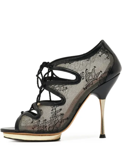Carolina Herrera Vintage pre-owned 110mm lace-up mesh sandals Black 929649
