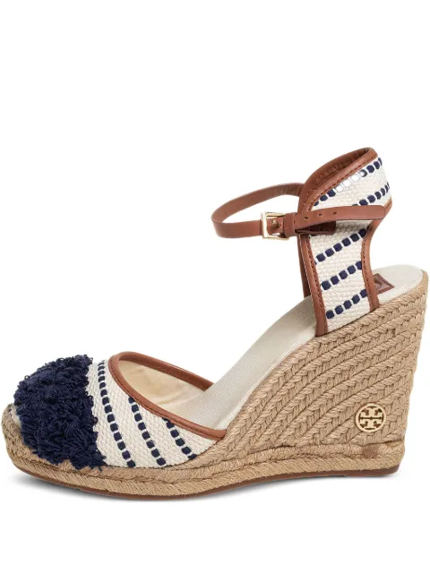 Tory Burch pre-owned 120mm pompom-detail wedge-heel espadrilles Neutrals 444832