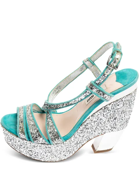 Miu Miu Pre-Owned 135mm glitter-embellished suede sandals Blue 526409