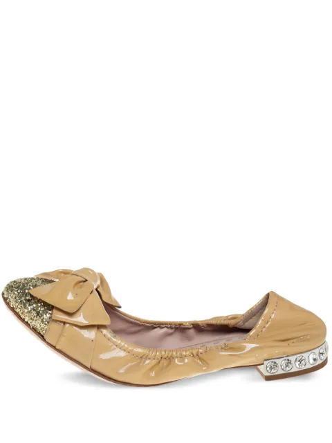 Miu Miu Pre-Owned bow-embellished ballet flats Neutrals 457679