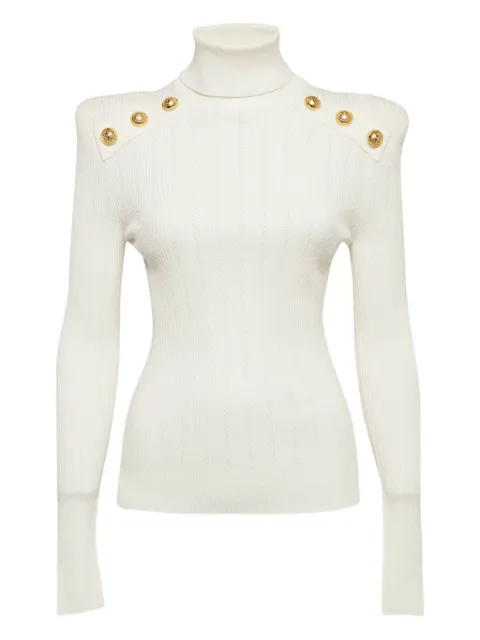 Balmain Pre-Owned 2024 ribbed turtleneck buttons sweater White 1032220