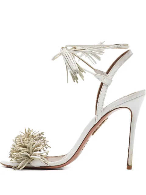 Aquazzura 110mm Wild Thing tassel fringe sandals White 1062743