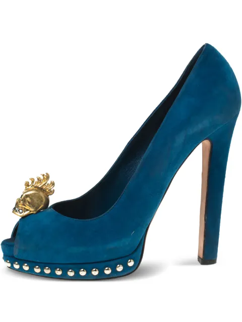 Alexander McQueen Pre-Owned 140mm skull-embellished peep-toe sandals Blue 233336