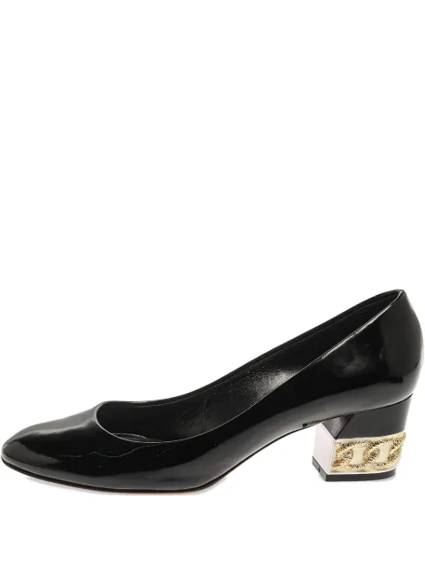 Casadei Vintage 50mm patent leather chain heel pumps Black 352389
