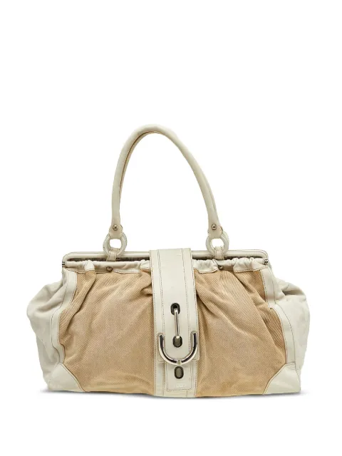 Tod's Vintage leather-trim canvas tote bag Neutrals 504858