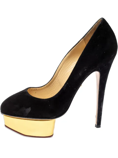 Charlotte Olympia pre-owned 145mm Dolly suede platform pumps Black 384666