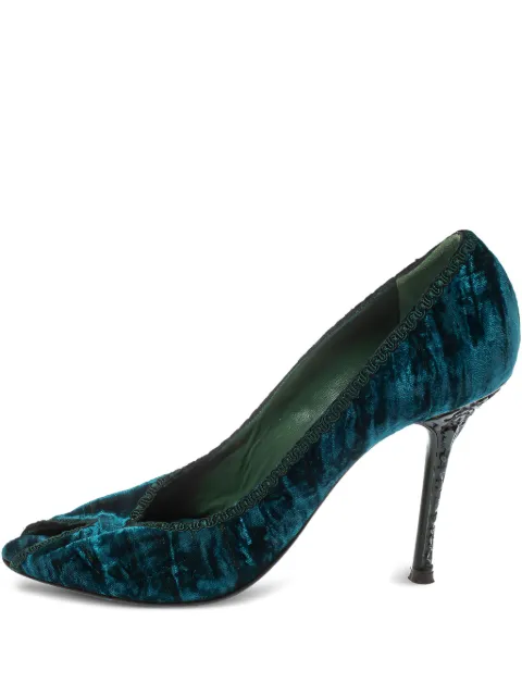 Le Silla 100mm pre-owned velvet peep-toe pumps Blue 382632