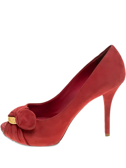 Louis Vuitton Pre-Owned 110MM Ruched Bow Peep Toe Pumps Red 241516