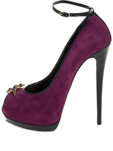 Giuseppe Zanotti Vintage 155mm crystal embellishment peep toe pumps Purple 335425