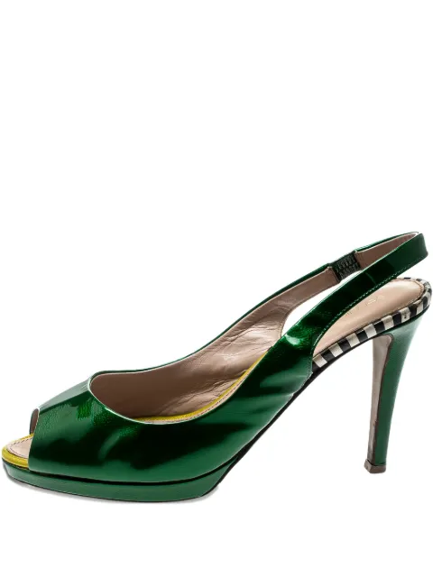 Sergio Rossi Vintage pre-owned 95mm patent-leather slingback pumps Green 212622