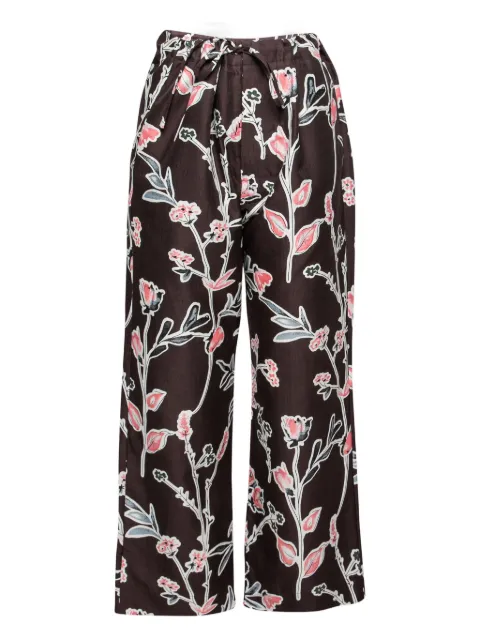 Marni Pre-Owned floral-print tie waist trousers Red 201628