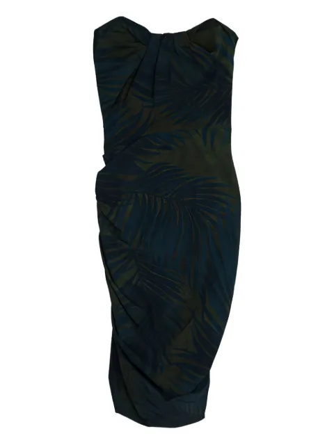 Lanvin Pre-Owned 2016 leaf-print ruched midi dress Green 20616