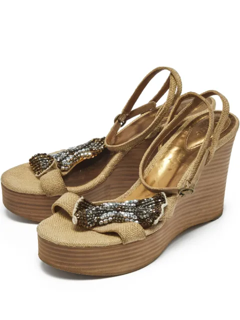 Chloé Pre-Owned 105mm crystal-embellished wedge sandals Neutrals 440
