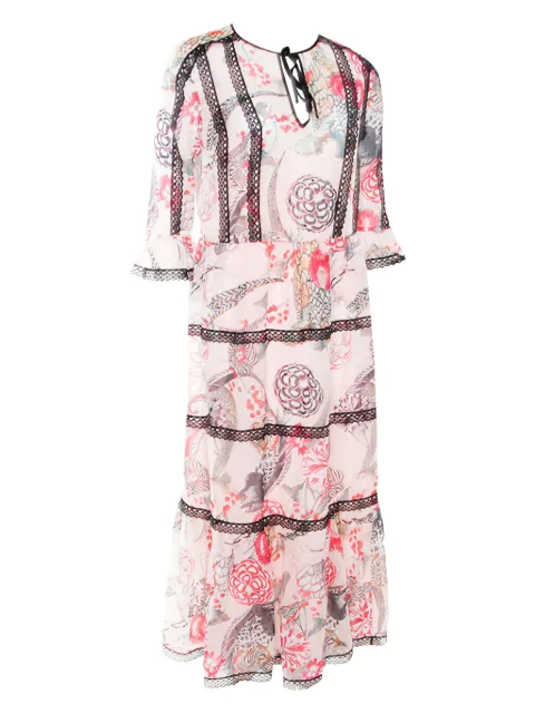 Temperley London floral-print lace-trim maxi dress Neutrals 174413
