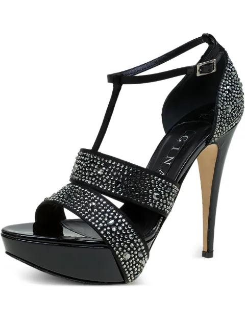 Gina pre-owned 135mm rhinestoned sandals Black 86564