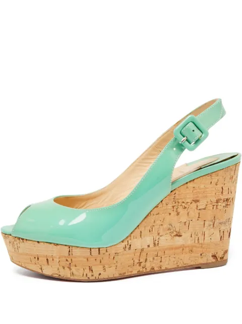 Christian Louboutin Pre-Owned 90mm peep-toe wedge sandals Green 625272