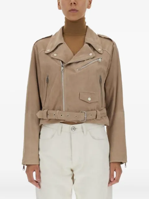 Arma belted-waist asymmetrical-zip jacket Neutrals 005L221045NOUGAT