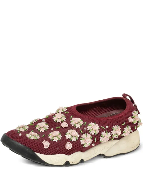 Christian Dior Pre-Owned 2014 mesh flower-embellishment sneakers Red 613104