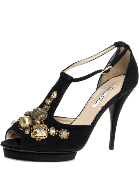 Oscar de la Renta Pre-Owned 110mm embellished T-Strap sandals Black 325192