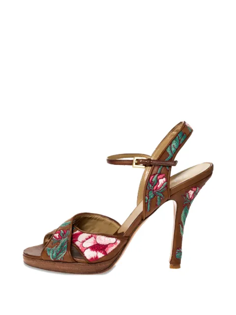 Valentino Garavani Pre-Owned 115mm floral-embroidery leather sandals Brown 310556