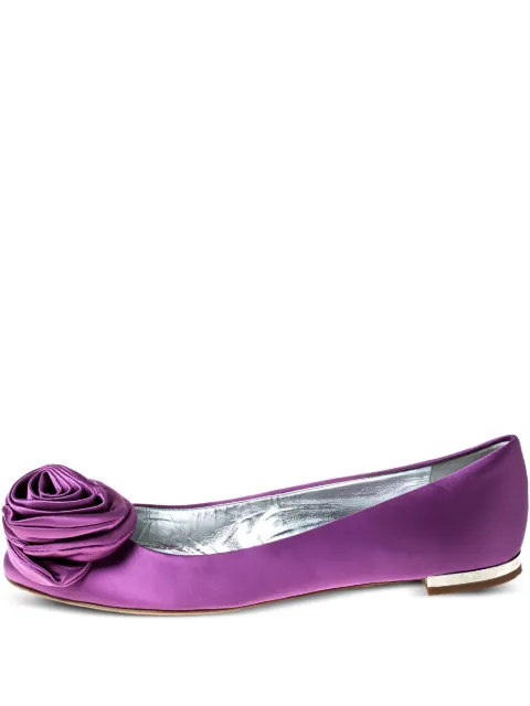 Giuseppe Zanotti Vintage Rose Applique Satin Flats Purple 227279