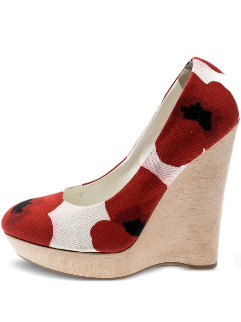 Saint Laurent Pre-Owned 130mm floral-print wedge pumps White 209106