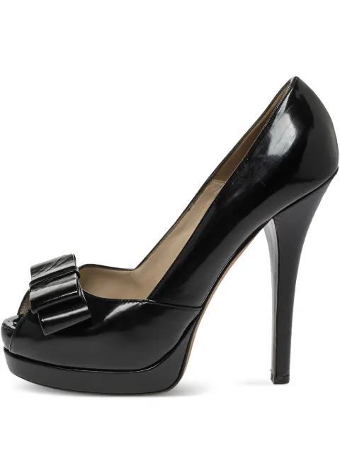 Fendi Pre-Owned 140mm patent leather bow pumps Black 318971
