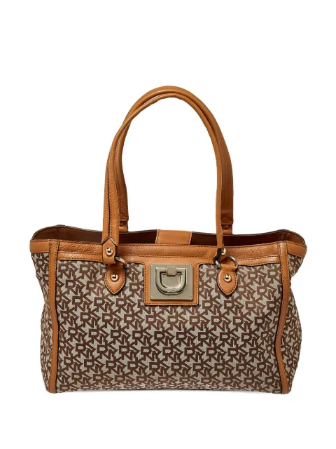 DKNY Vintage Pre-owned monogram leather tote bag Neutrals 406077