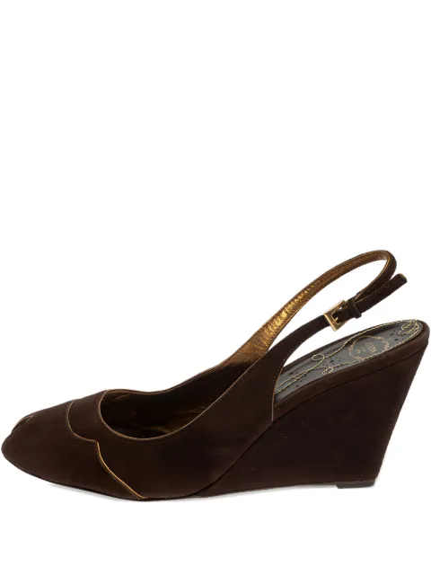 Prada Pre-Owned velvet-finish wedge sandals Brown 433870