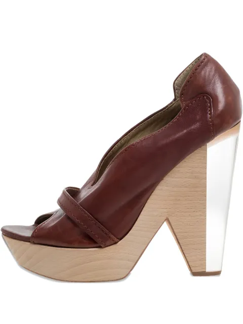 Chloé Pre-Owned 125mm leather wood-heel platform pumps Brown 326155