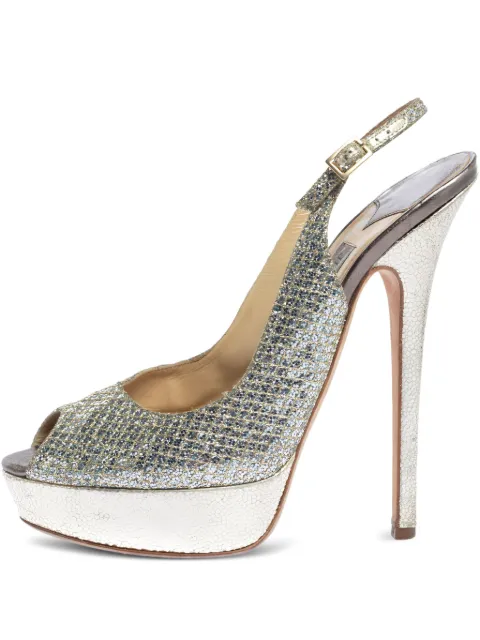 Jimmy Choo Pre-Owned 155mm glitter slingback sandals Silver 324751