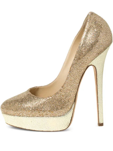 Jimmy Choo Pre-Owned 150mm glitter-embellished platform pumps Gold 306368