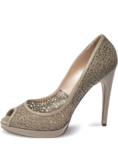 Casadei Vintage Perforated Peeptoe Pumps Grey 232314