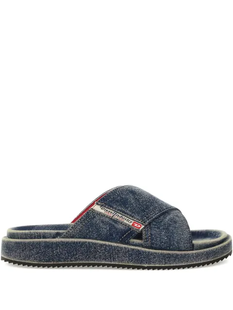 Diesel denim cross-strap slides Blue Y03612P0320HA711