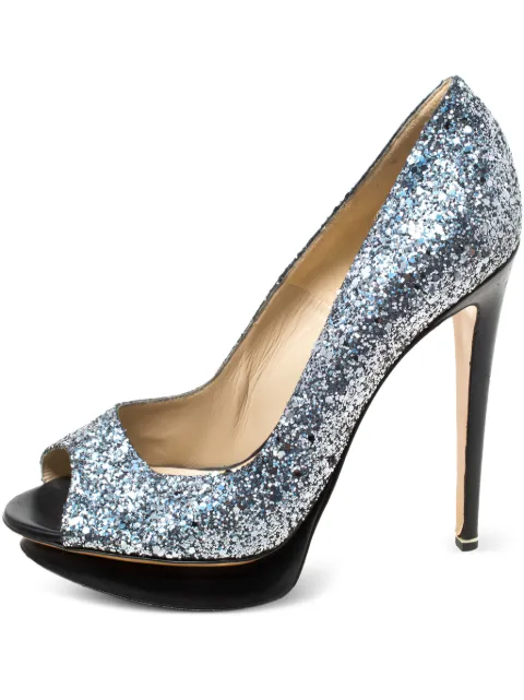 Nicholas Kirkwood pre-owned 130mm glittered peep-toe pumps Silver 217412