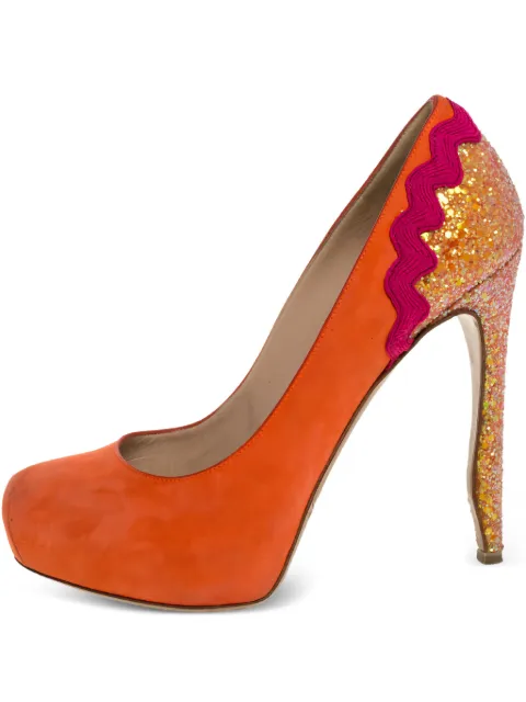 Nicholas Kirkwood pre-owned 130mm glitter-detail pumps Orange 322743
