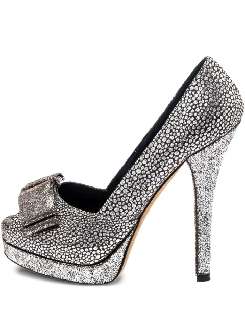 Fendi Pre-Owned 2023 140mm embellished bow pumps Grey 367572