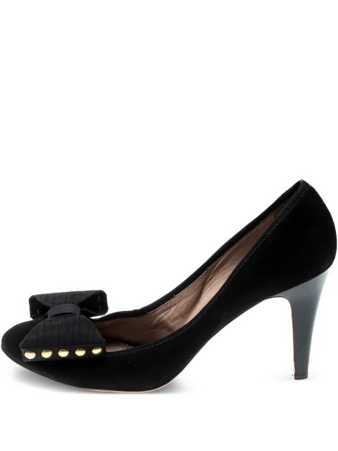Chloé Pre-Owned 85mm bow-embellished suede pumps Black 207655