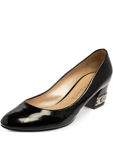 Casadei pre-owned patent block-heel pumps Black 433869