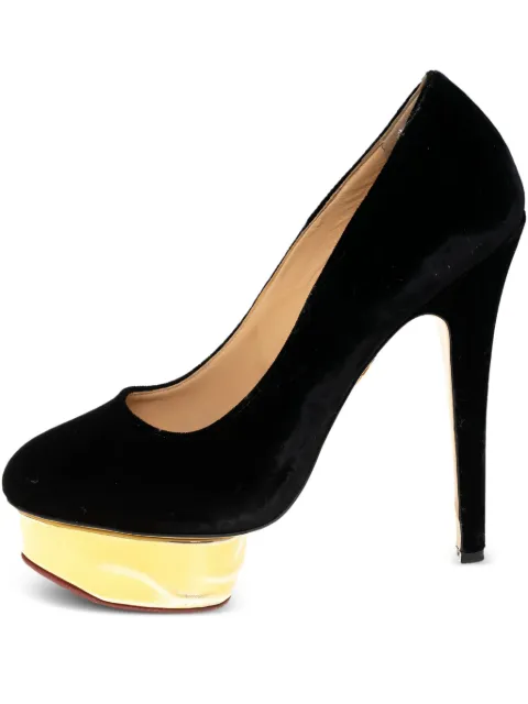 Charlotte Olympia pre-owned 145mm velvet pumps Black 402276